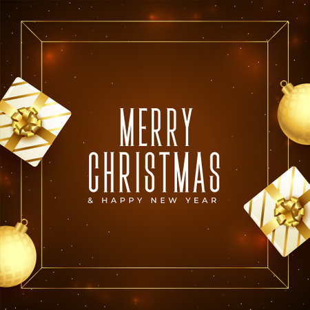 realistic christmas greeting with giftbox and baubleのイラスト素材