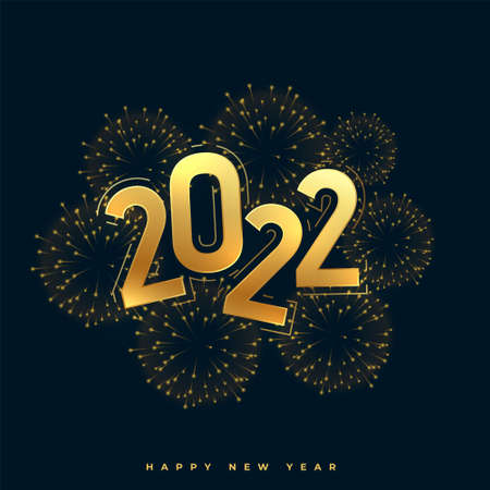 happy new year 2022 golden fireworks greeting cardのイラスト素材
