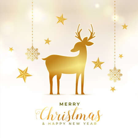 golden deer with snowflakes merry christmas greeting designのイラスト素材