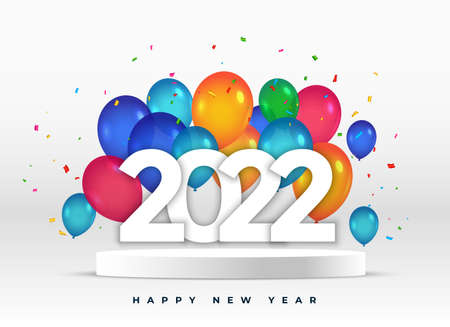 3d style hapy new year 2022 background with colorful balloonsのイラスト素材