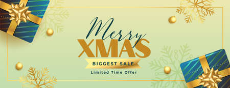merry christmas promotional sale banner with holiday decoration in realistic 3d styleのイラスト素材