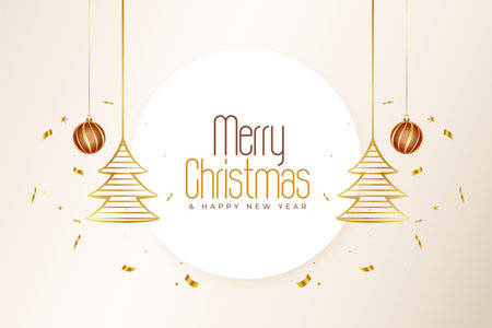 merry christmas holiday greeting with bauble and xmas treeのイラスト素材
