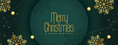 merry christmas royal green design with golden snowflakes decorationのイラスト素材