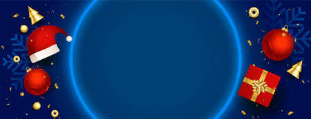 stylish christmas blue banner with realistic elements and text spaceのイラスト素材