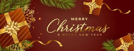 merry christmas holiday greeting banner with realistic elementsのイラスト素材