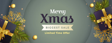 merry christmas sale banner with xmas elements in realistic styleのイラスト素材