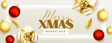realistic merry christmas festival sale decorative bannerのイラスト素材
