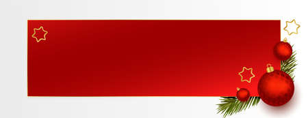 merry christmas holiday banner with realistic ball and pine tree leavesのイラスト素材