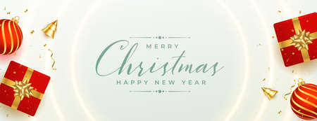 festival banner for merry christmas with realistic decorationのイラスト素材