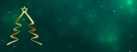 golden christmas tree on green snowflakes backgroundのイラスト素材