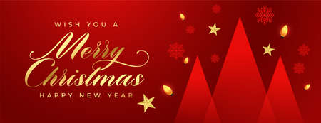 festival greeting red christmas banner with modern tree designのイラスト素材