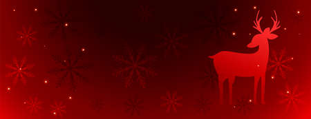 magical christmas red banner with deer and snowflakesのイラスト素材