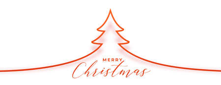 line style christmas tree with shadow bannerのイラスト素材