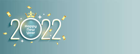 happy new year 2022 greeting with crown and golden confetti