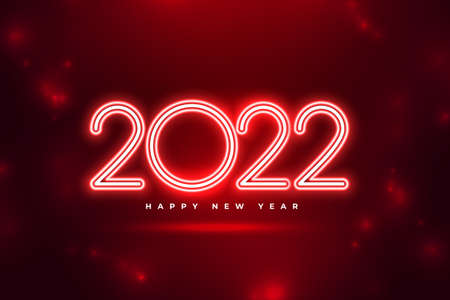 happy new year 2022 red glowing neon greeting card designのイラスト素材