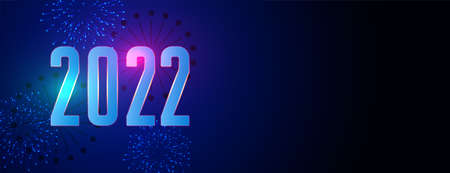 2022 happy new year blue shiny fireworks banner designのイラスト素材