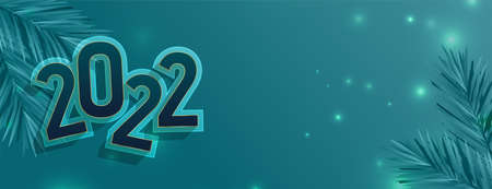 realistic 2022 happy new year banner with pine tree leaves