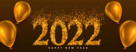 2022 sparkle burst golden new year realistic balloon banner designのイラスト素材