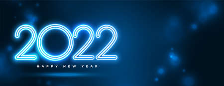 2022 neon LED style blue text effect new year banner design