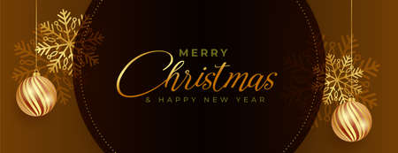 merry christmas snowflakes and balls decoration banner designのイラスト素材
