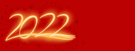 glowing 2022 neon text on red background