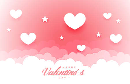 valentines day card in paper style with clouds and heartsのイラスト素材