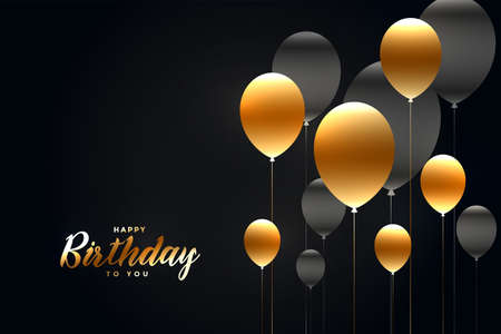 golden and black birthday shiny balloons backgroundのイラスト素材