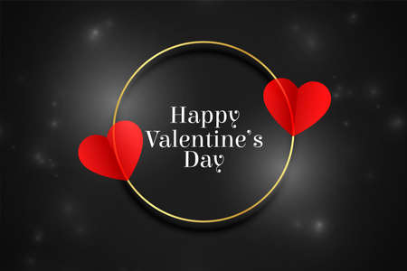 valentines day greeting with golden frame and red heartsのイラスト素材