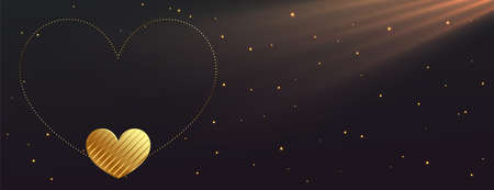 premium valentines day golden hearts frame with light effect bannerのイラスト素材