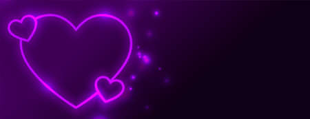 glowing neon heart on purple banner designのイラスト素材