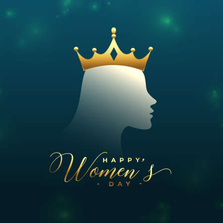 womens day greeting with female face and golden crownのイラスト素材