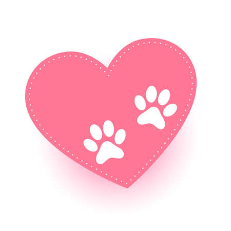 puppy or kitten paw print on love heart backgroundのイラスト素材