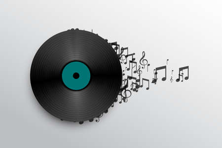 music vinyl record label with sound notes backgroundのイラスト素材