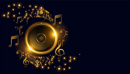 golden music speaker with sound notes backgroundのイラスト素材