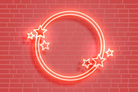 red neon banner with glowing starsのイラスト素材