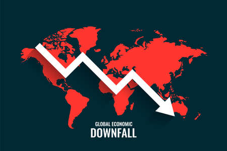 global business downfall with falling arrow and world mapのイラスト素材