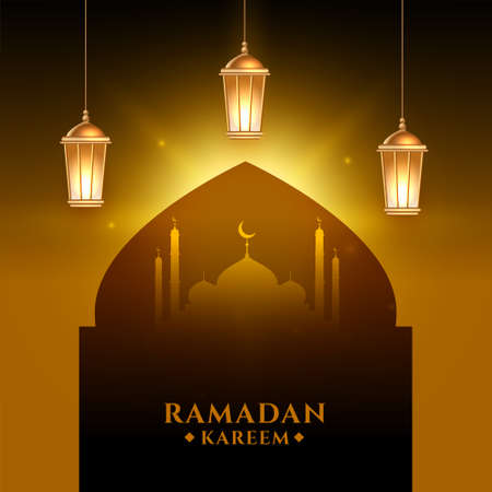 glowing ramadan kareem with realistic lantern designのイラスト素材