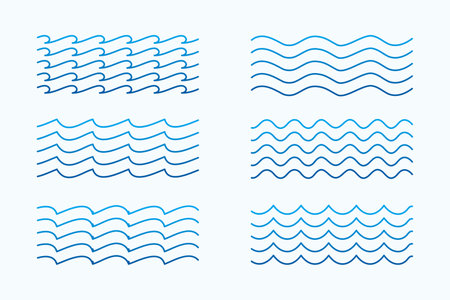 sea waves patterns set in line stylesのイラスト素材