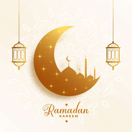 religious ramadan kareem golden moon and mosque backgroundのイラスト素材