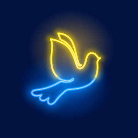 neon dove bird in ukraine flag colorsのイラスト素材