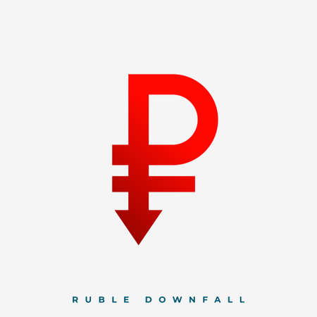 ruble symbol with downfall arrowのイラスト素材