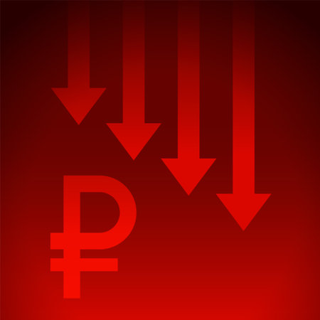 russian ruble collapse with downfall red arrowのイラスト素材