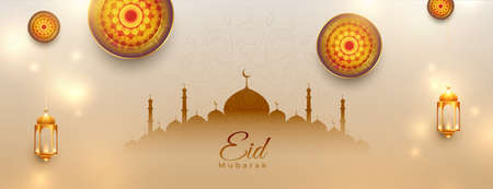 eid mubarak decorative muslim festival wishes banner design