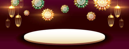 eid festival decorative banner with podium for product displayのイラスト素材