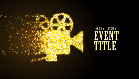film movie projector made in golden particle sparkle styleのイラスト素材