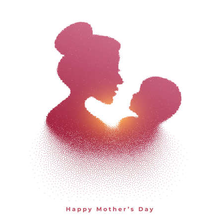 mothers day mom and child care illustration in particle styleのイラスト素材
