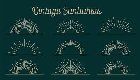 classic hand drawn sunburst lines collectionのイラスト素材