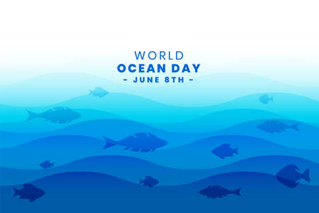 world ocean day poster with sea waves and fishのイラスト素材