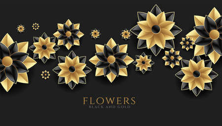 golden and black flowers decoration lovely backgroundのイラスト素材