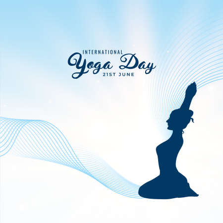 international yoga day background with girl in asana poseのイラスト素材